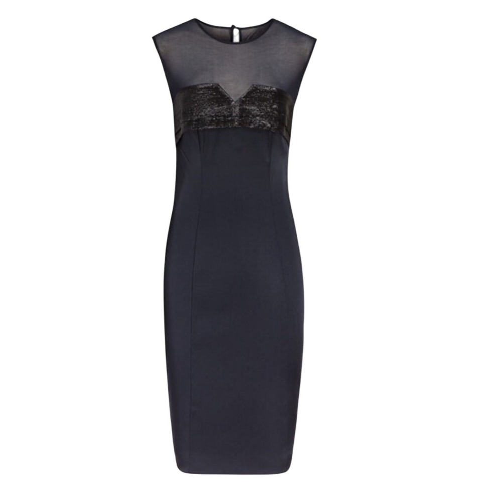 REISS‎ Women's Navy Blue Sleeveless Sheer Mesh Metallic Panel Cocktail Dress 2